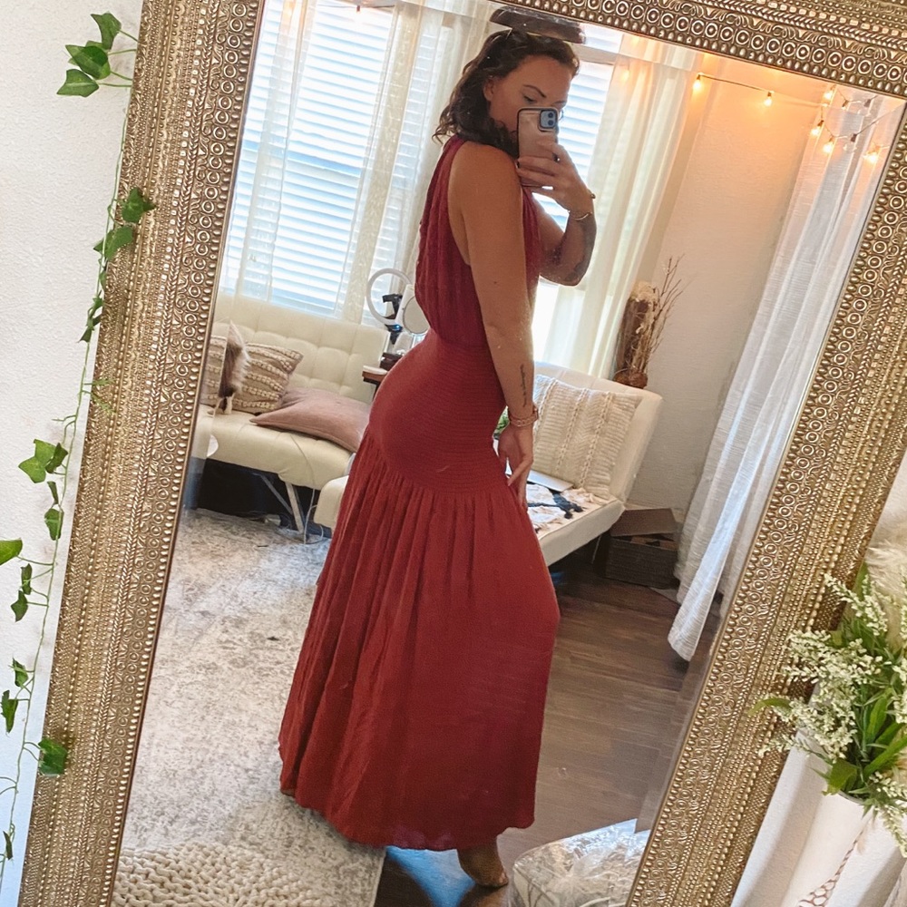 Brand new floor length burnt red halter dress - Picture 3 of 4